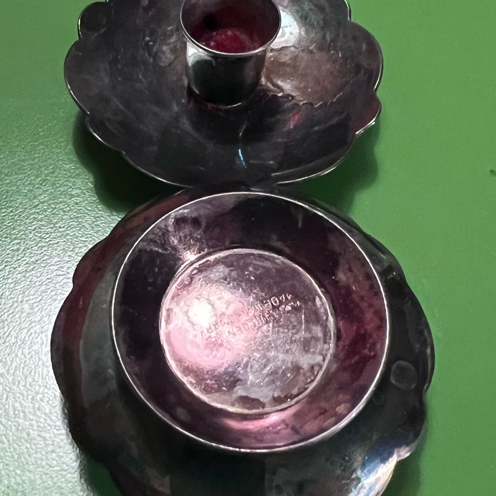 MCM Denmark silver plated candle holders pair set 2 A/5 CHR JENSEN marked - Picture 9 of 11